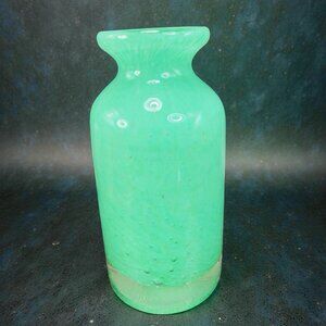 Vintage Venetian Art Glass Vase Bud Vase Vessel‎ Green With Bubbles Glass Decor